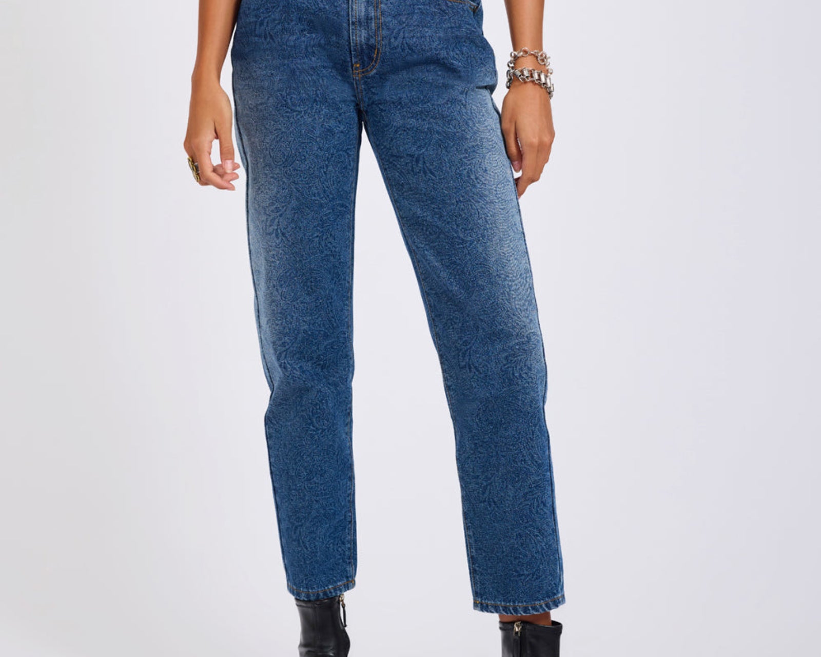 Slims High Waist Cropped Slim Fit Denim Jeans - Blue Paisley
