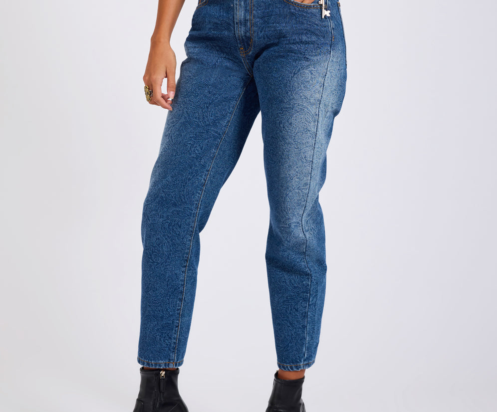 Slims High Waist Cropped Slim Fit Denim Jeans - Blue Paisley