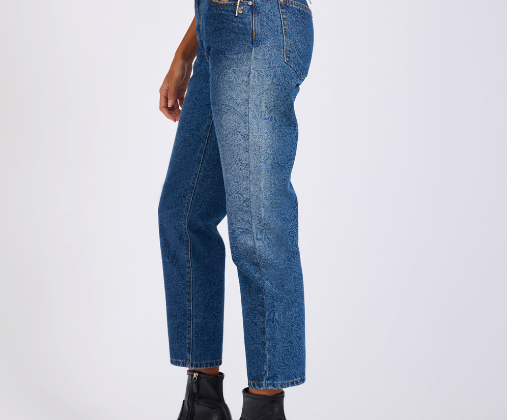 Slims High Waist Cropped Slim Fit Denim Jeans - Blue Paisley