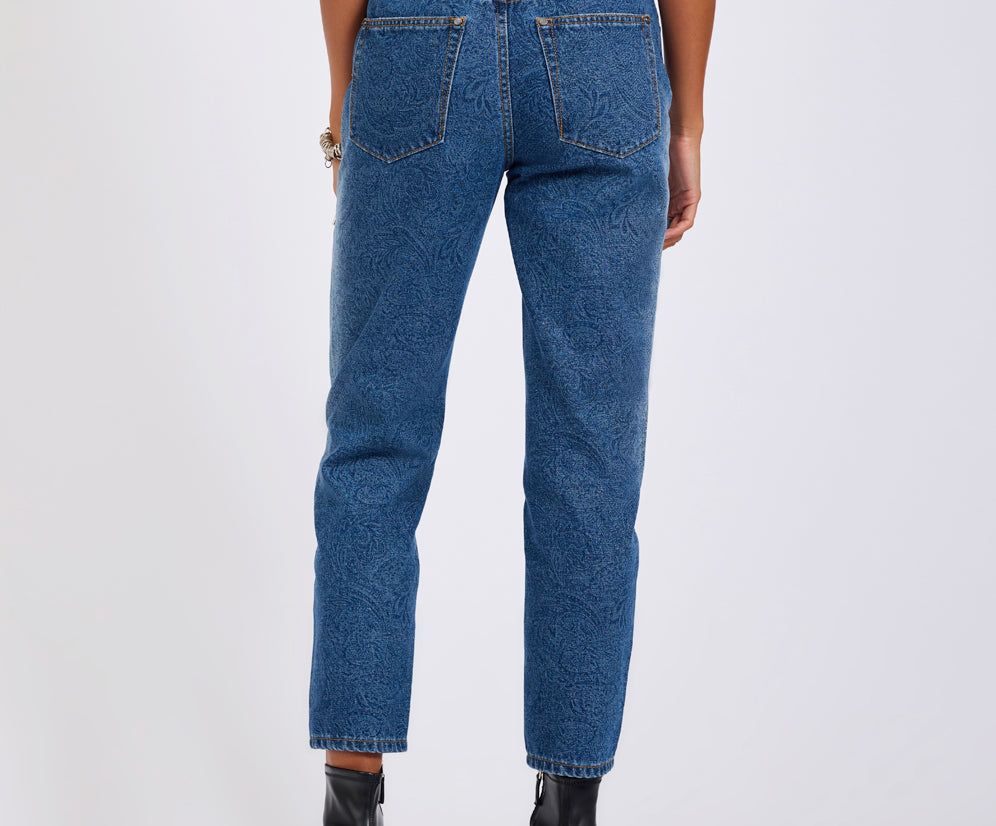 Slims High Waist Cropped Slim Fit Denim Jeans - Blue Paisley