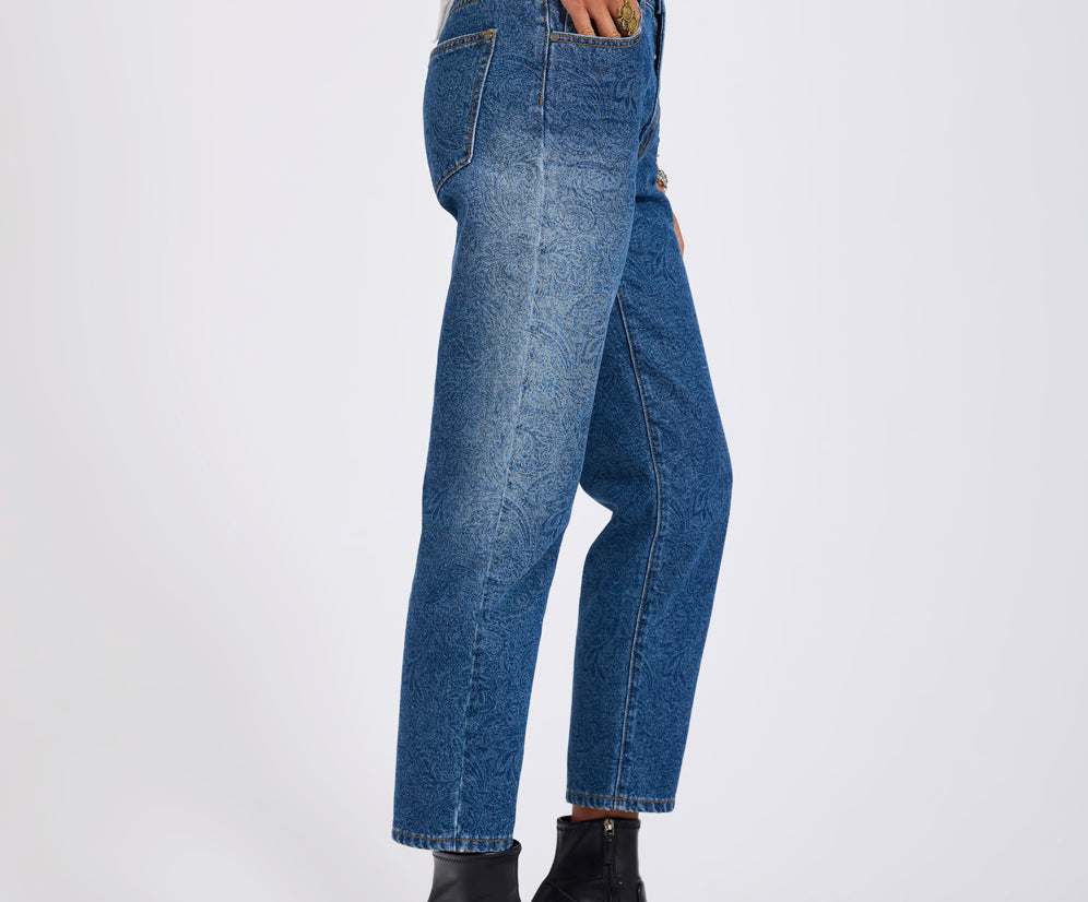 Slims High Waist Cropped Slim Fit Denim Jeans - Blue Paisley
