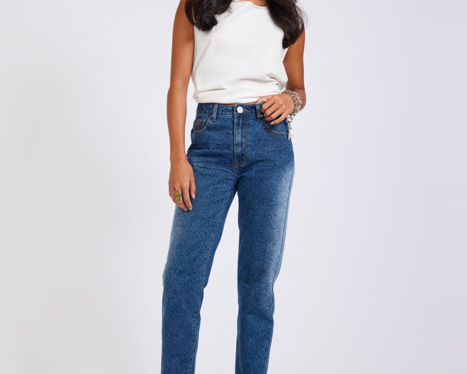 Slims High Waist Cropped Slim Fit Denim Jeans - Blue Paisley