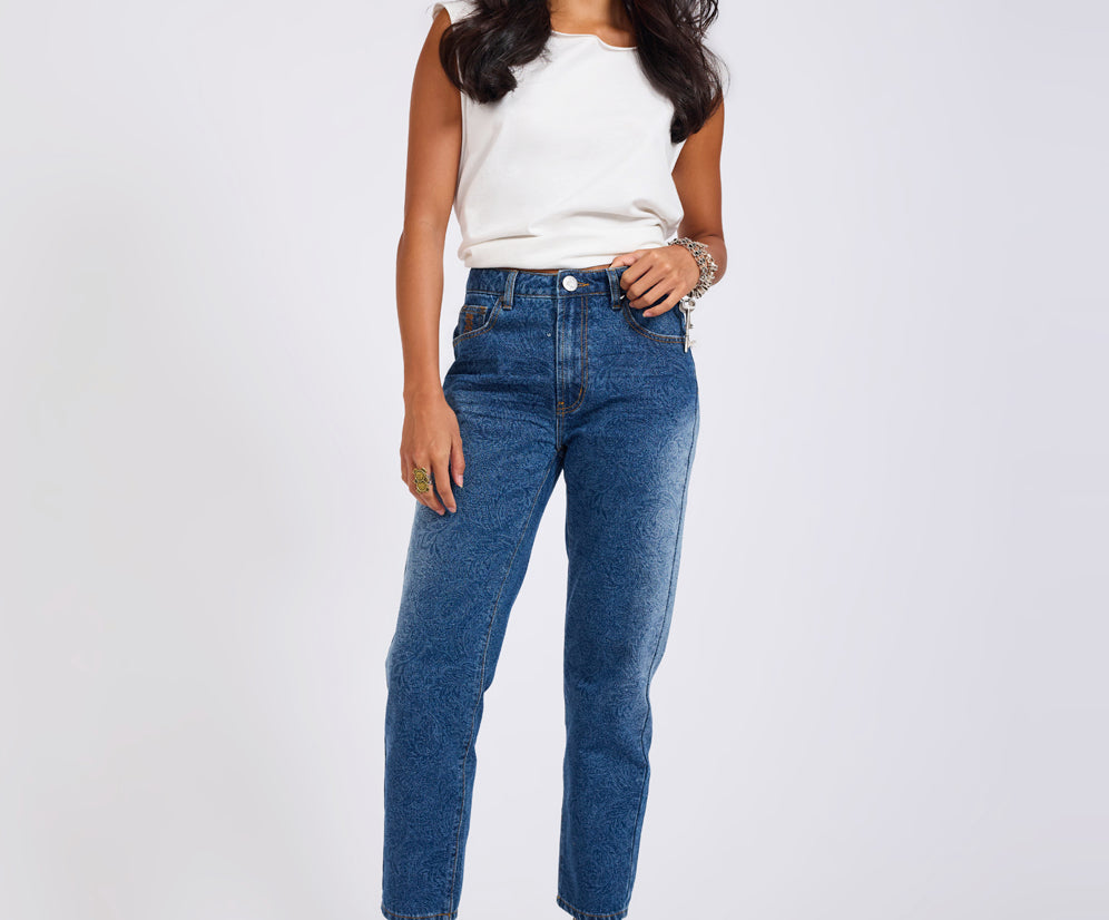 Slims High Waist Cropped Slim Fit Denim Jeans - Blue Paisley