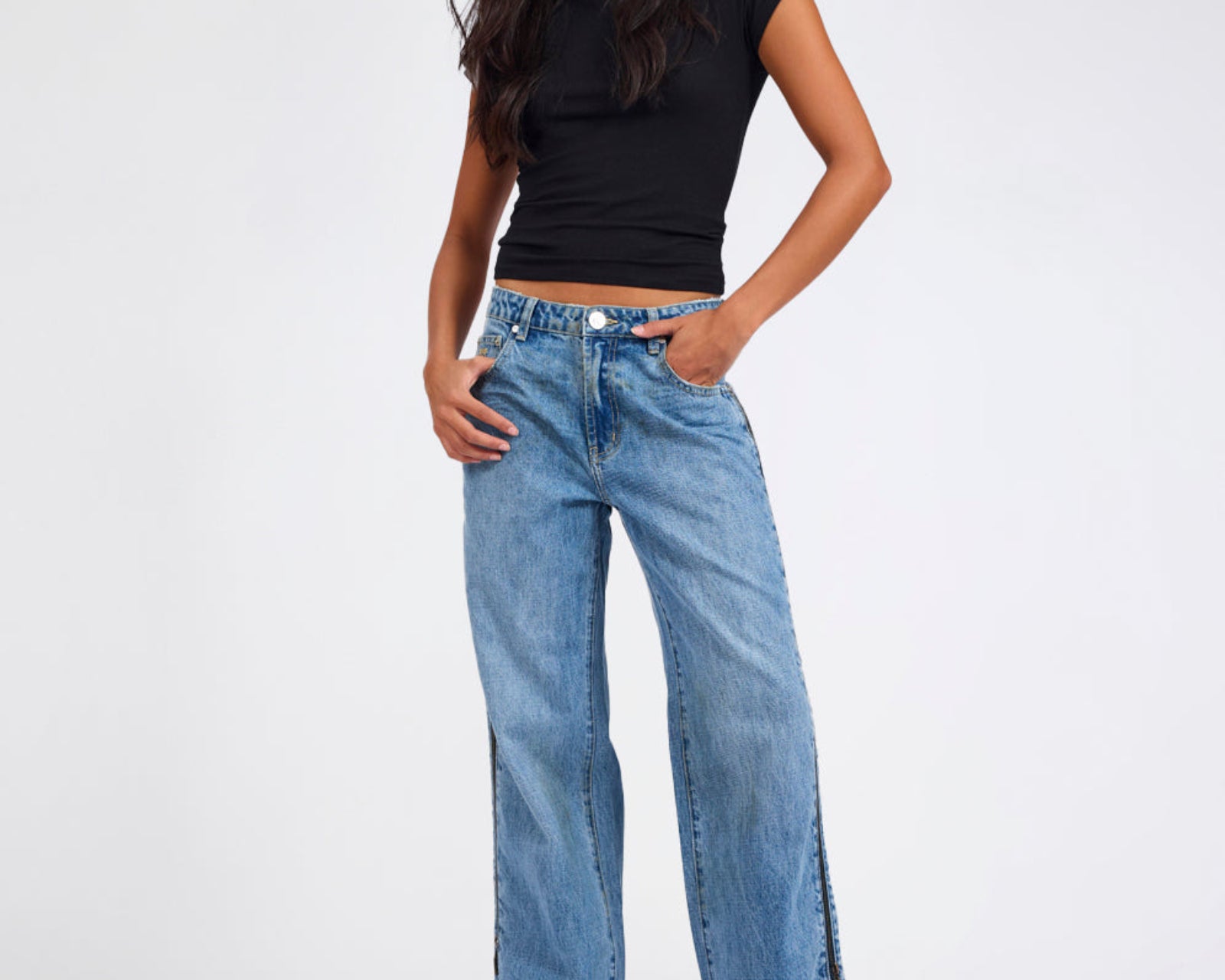 Low Riders Low Waist Wide Leg Zipped Denim Jeans - Pretty Blue