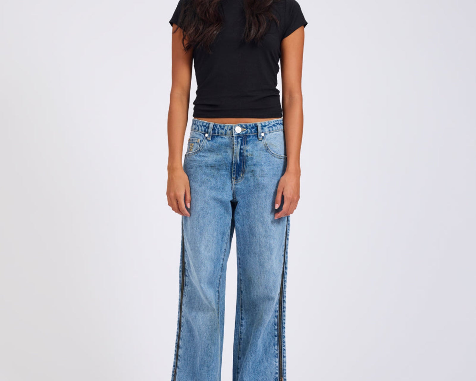 Low Riders Low Waist Wide Leg Zipped Denim Jeans - Pretty Blue