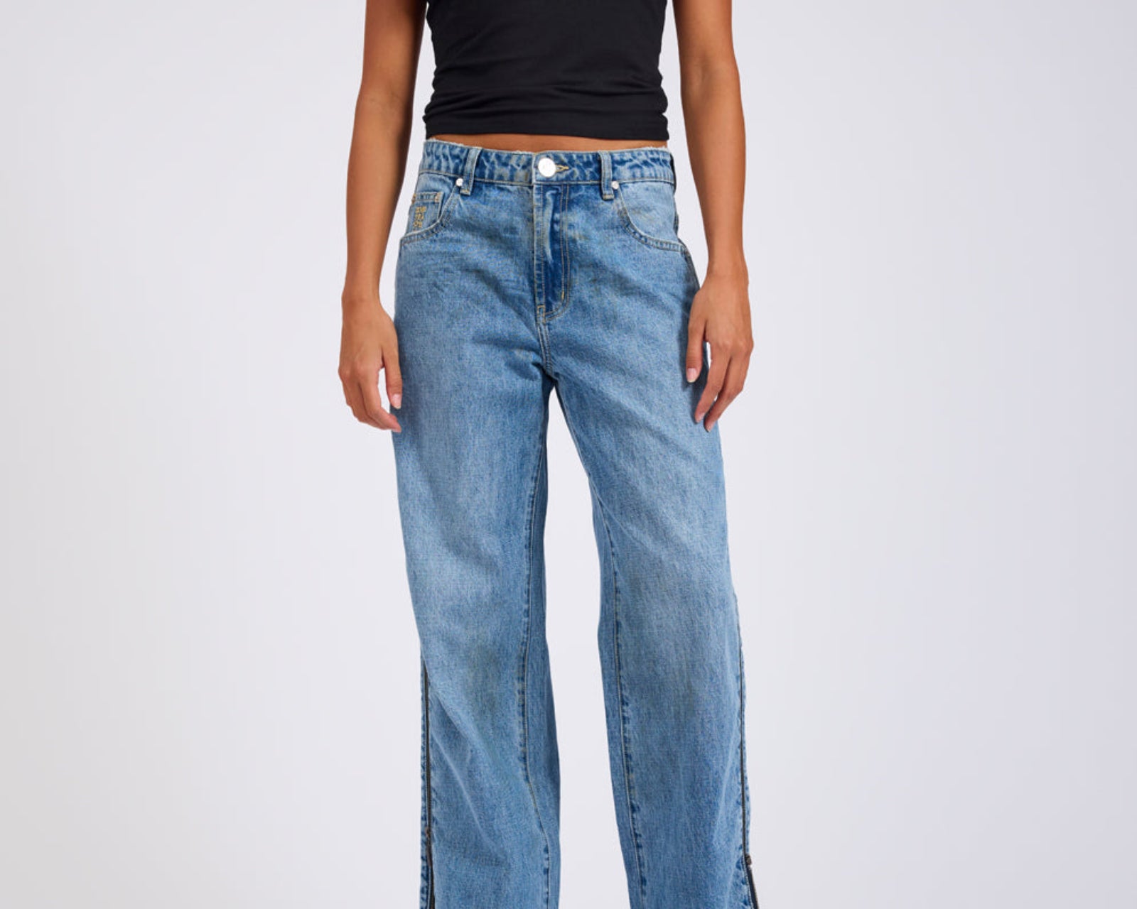 Low Riders Low Waist Wide Leg Zipped Denim Jeans - Pretty Blue