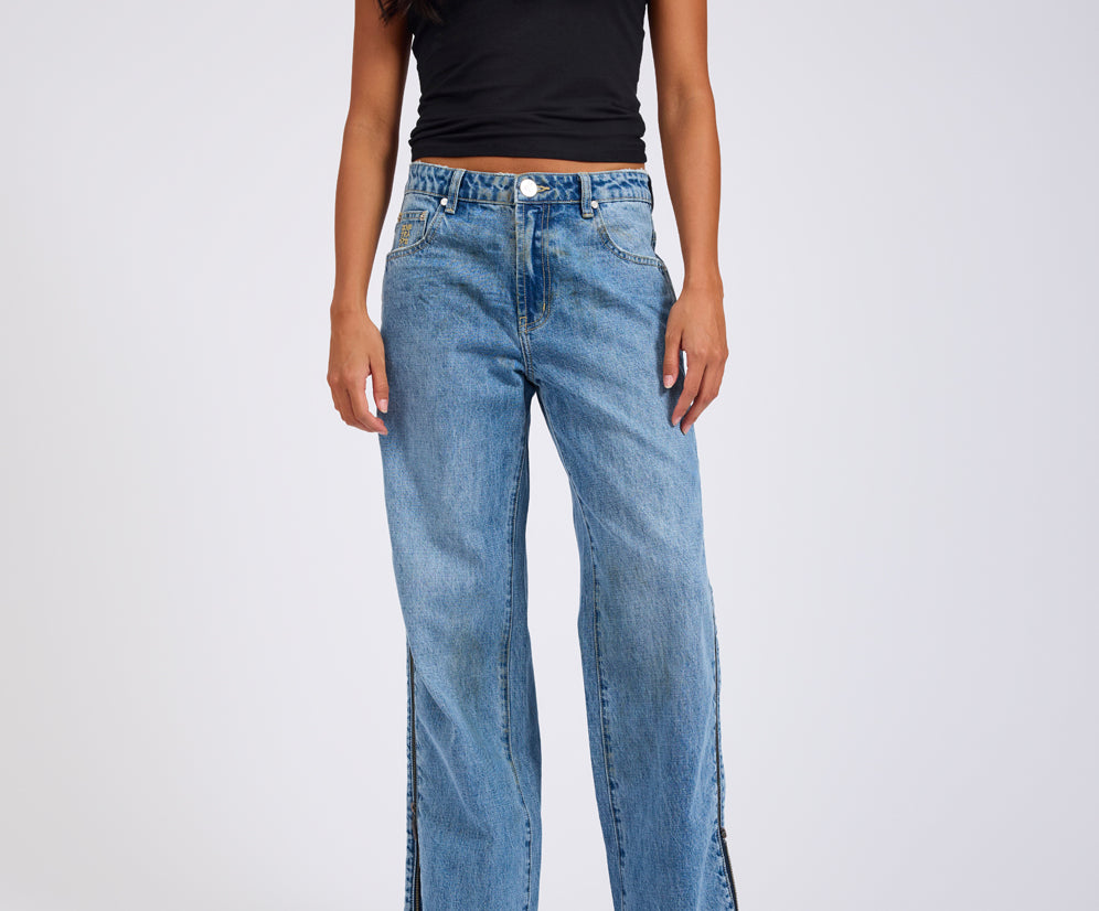 Low Riders Low Waist Wide Leg Zipped Denim Jeans - Pretty Blue