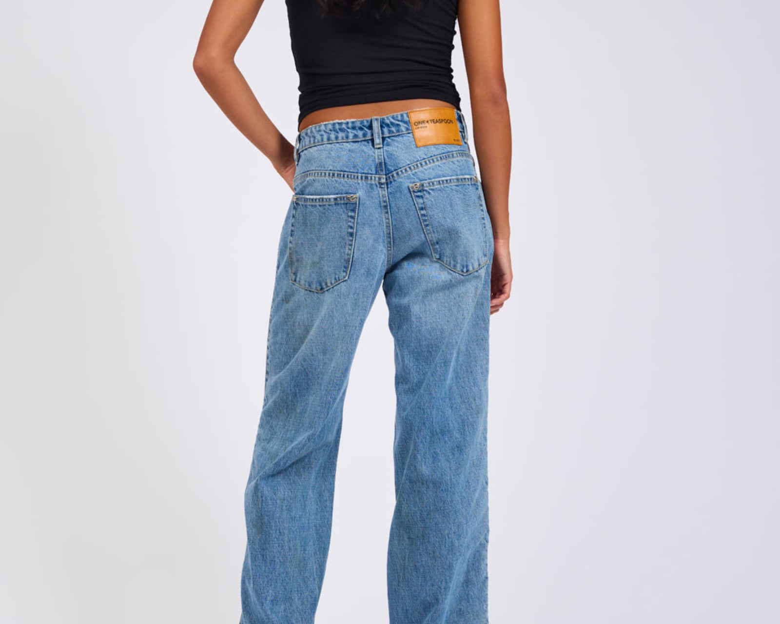 Low Riders Low Waist Wide Leg Zipped Denim Jeans - Pretty Blue