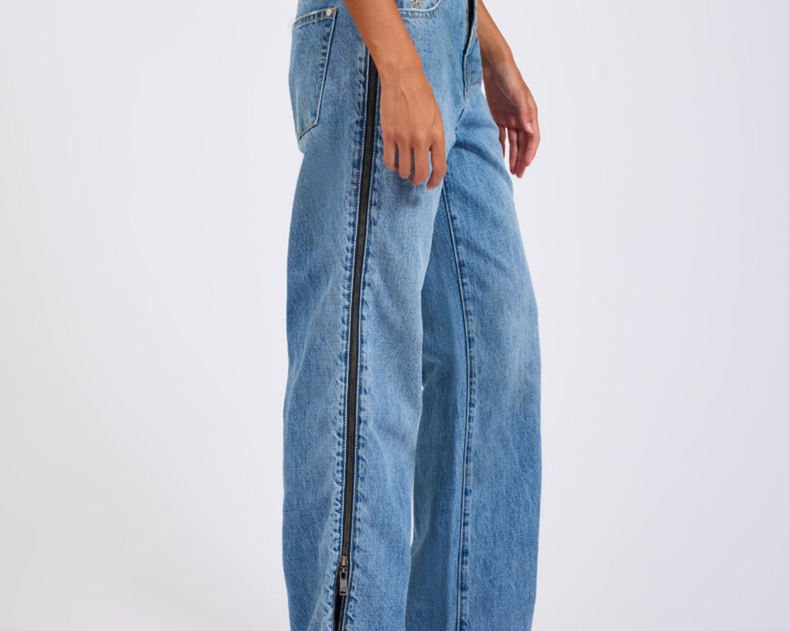 Low Riders Low Waist Wide Leg Zipped Denim Jeans - Pretty Blue