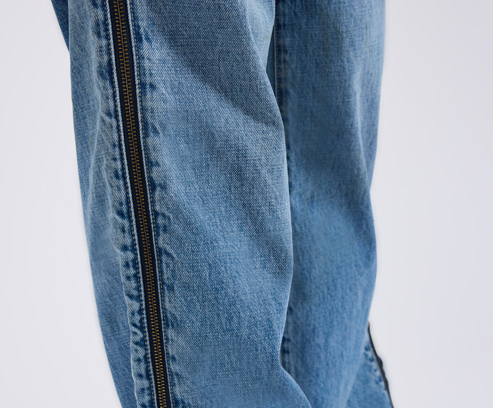 Low Riders Low Waist Wide Leg Zipped Denim Jeans - Pretty Blue