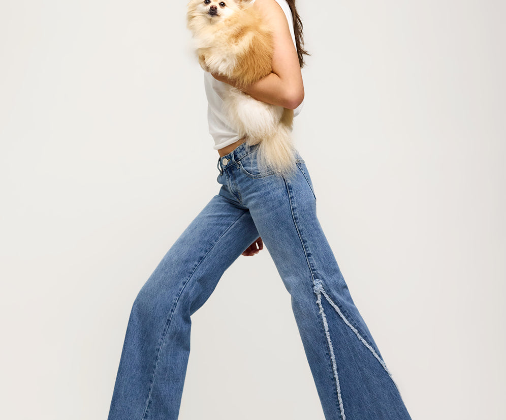 Johnnies Low Waist Wide Leg Flared Denim Jeans - Pretty Blue