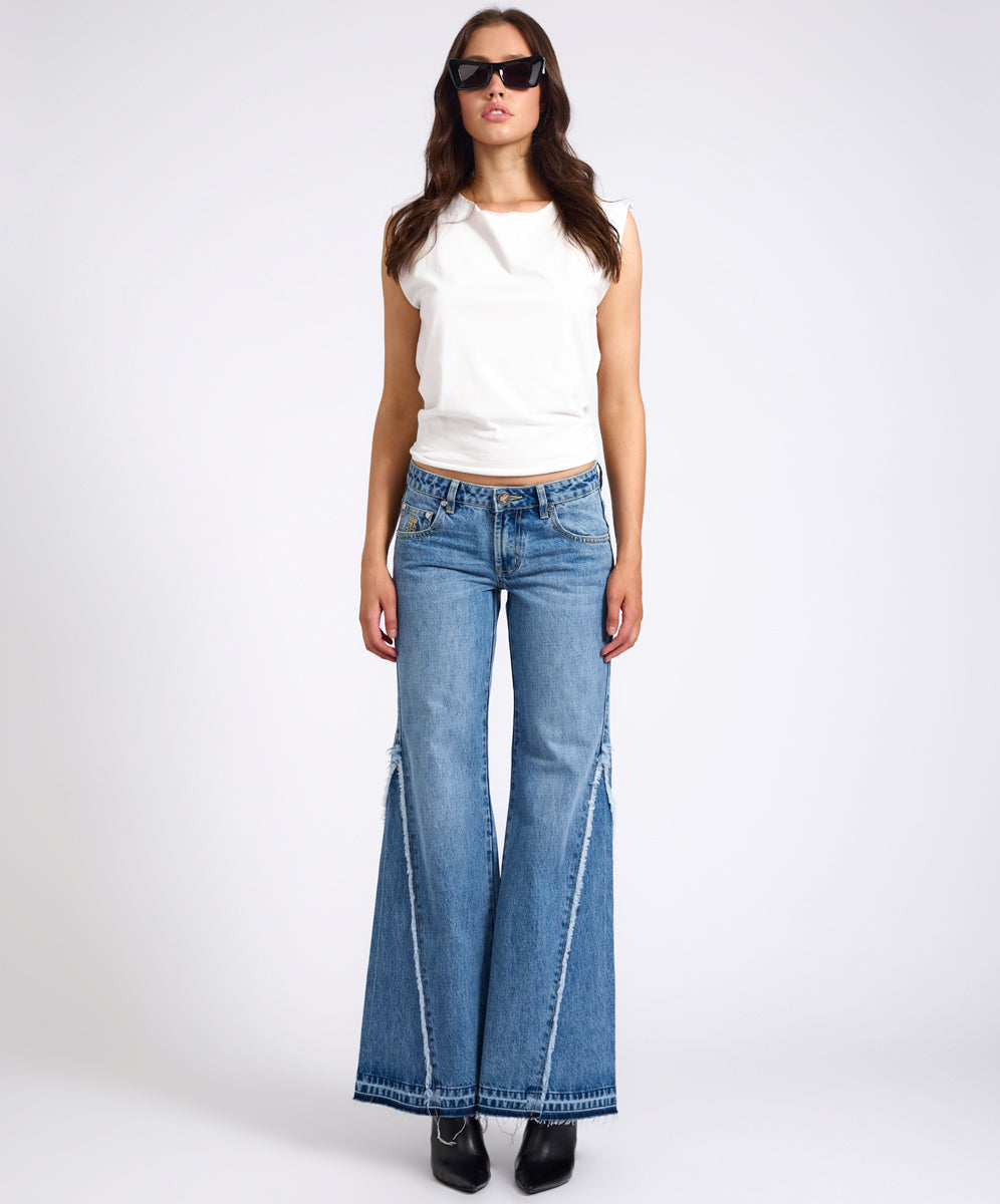 Women's Flare & Bootcut Jeans Johnnies Low Waist Wide Leg Flared Denim Jeans - Pretty Blue
