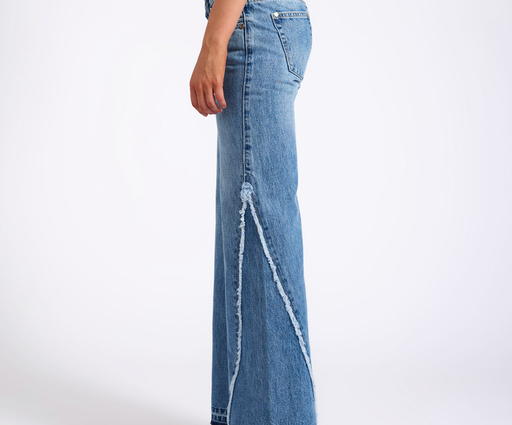 Johnnies Low Waist Wide Leg Flared Denim Jeans - Pretty Blue
