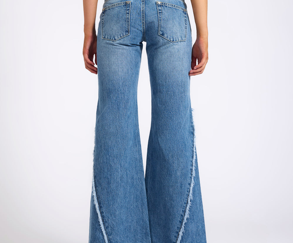 Johnnies Low Waist Wide Leg Flared Denim Jeans - Pretty Blue