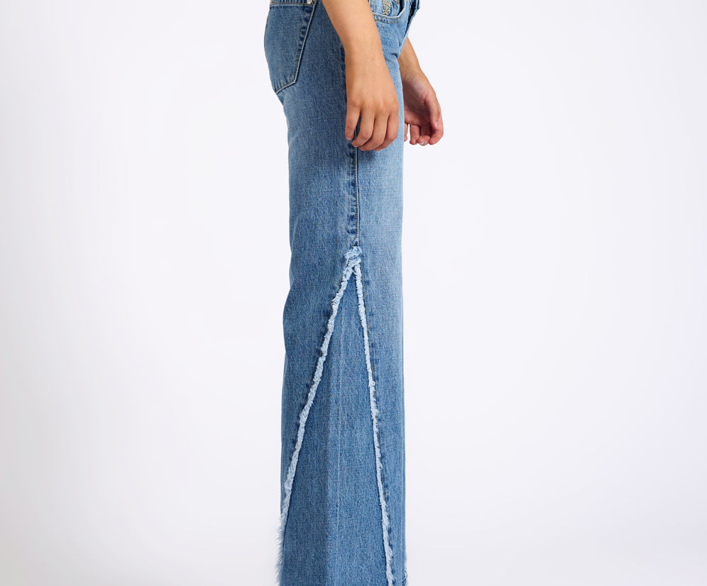Johnnies Low Waist Wide Leg Flared Denim Jeans - Pretty Blue