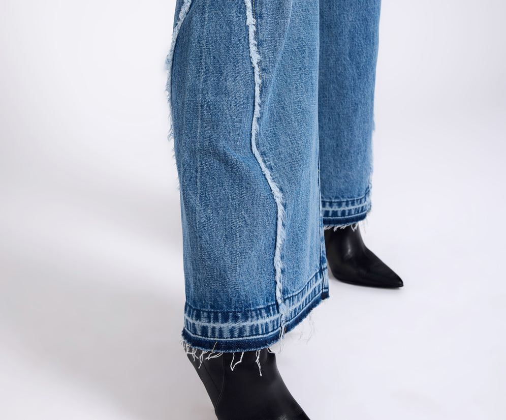 Johnnies Low Waist Wide Leg Flared Denim Jeans - Pretty Blue