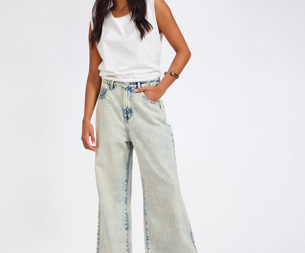 Love Machines Mid Waist Super Wide Leg Denim Jeans - Ambrosia Blue