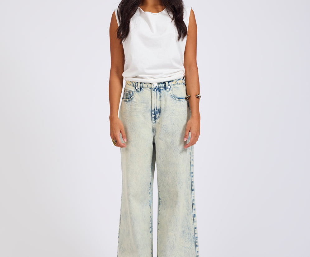 Love Machines Mid Waist Super Wide Leg Denim Jeans - Ambrosia Blue