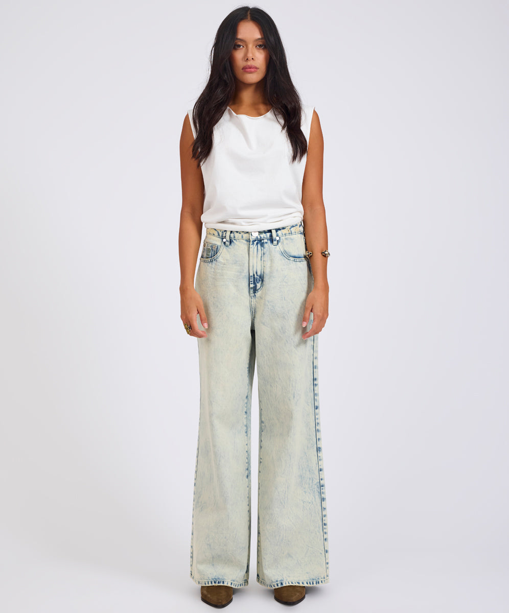 Products Love Machines Mid Waist Super Wide Leg Denim Jeans - Ambrosia Blue