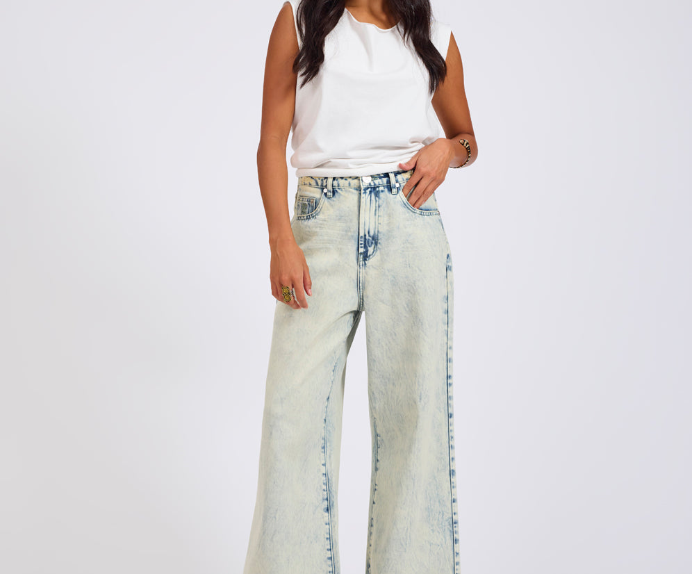 Love Machines Mid Waist Super Wide Leg Denim Jeans - Ambrosia Blue