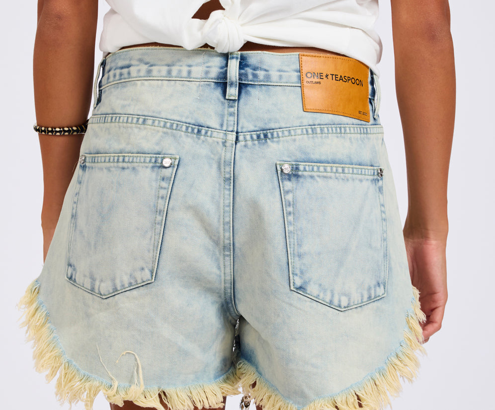 Outlaws Low Waist Mid Length Denim Shorts - Ambrosia Blue