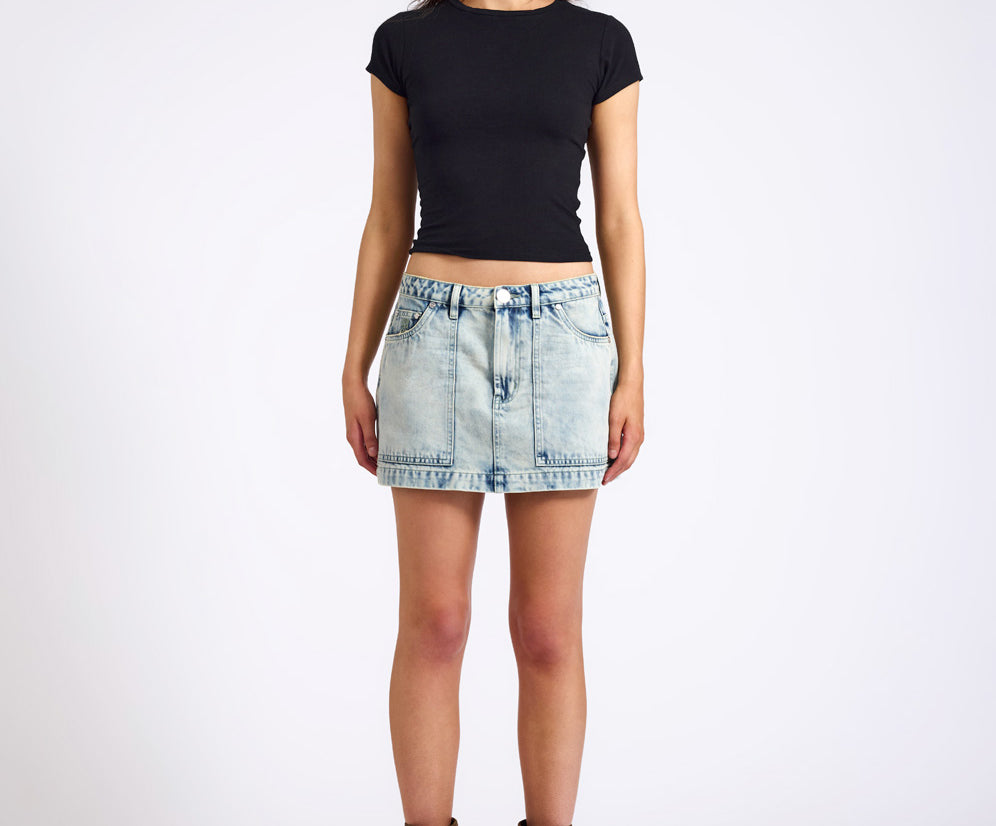 Fiasco Low Waist Utility Micro Mini Denim Skirt - Ambrosia Blue