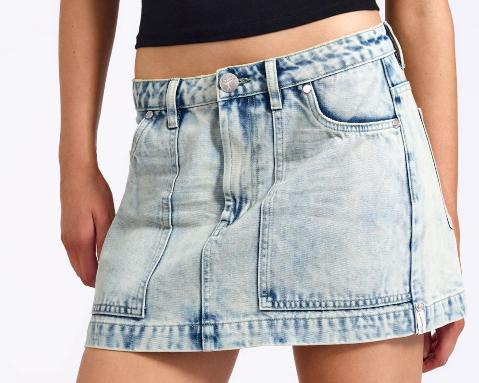 Fiasco Low Waist Utility Micro Mini Denim Skirt - Ambrosia Blue