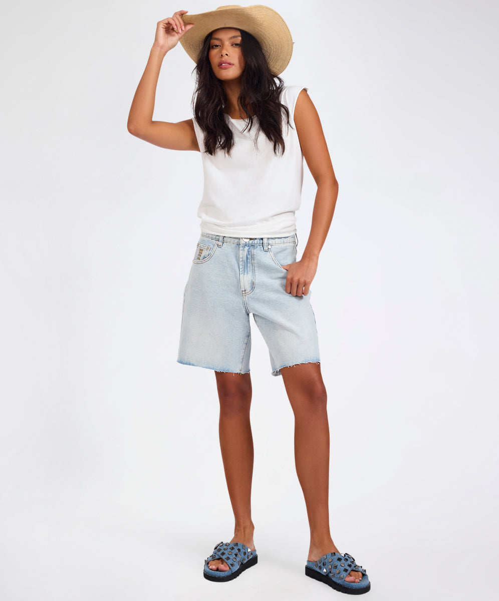 イザベル マラン エトワール　DENIM SHORTS-HORTEN 38 Jacksons Mid Waist Wide Leg Denim Shorts - Blue Latte | One Teaspoon