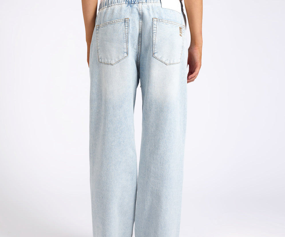 Roadhouse Mid Waist Wide Leg Drawstring Denim Jean - Blue Latte