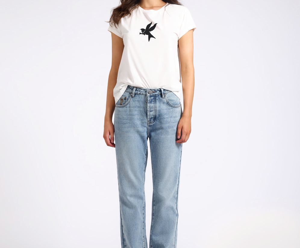 Austins Mid Waist Relaxed Straight Leg Jeans - Misty Blue