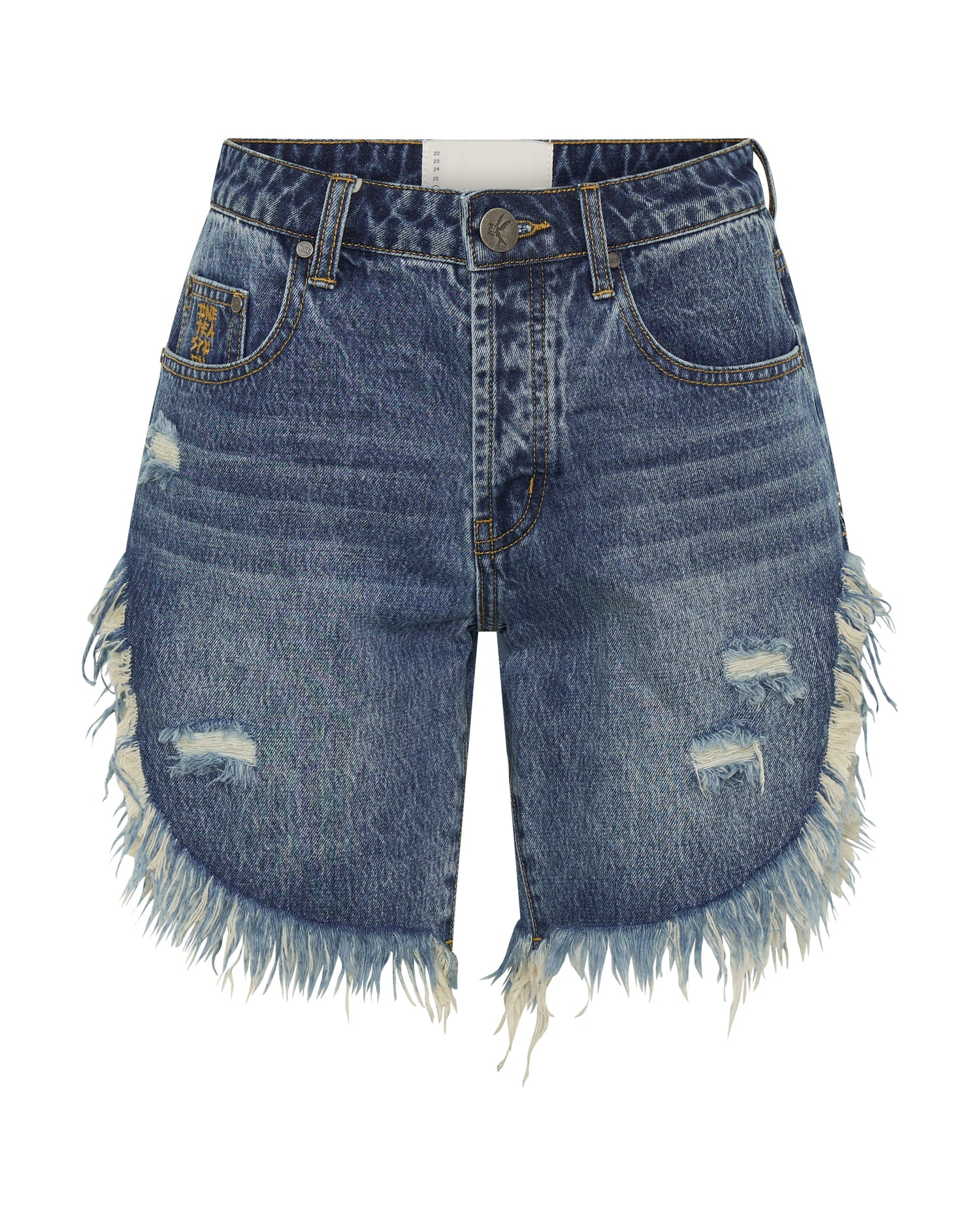 Frankies High Waist Long Length Denim Shorts - Blue Love