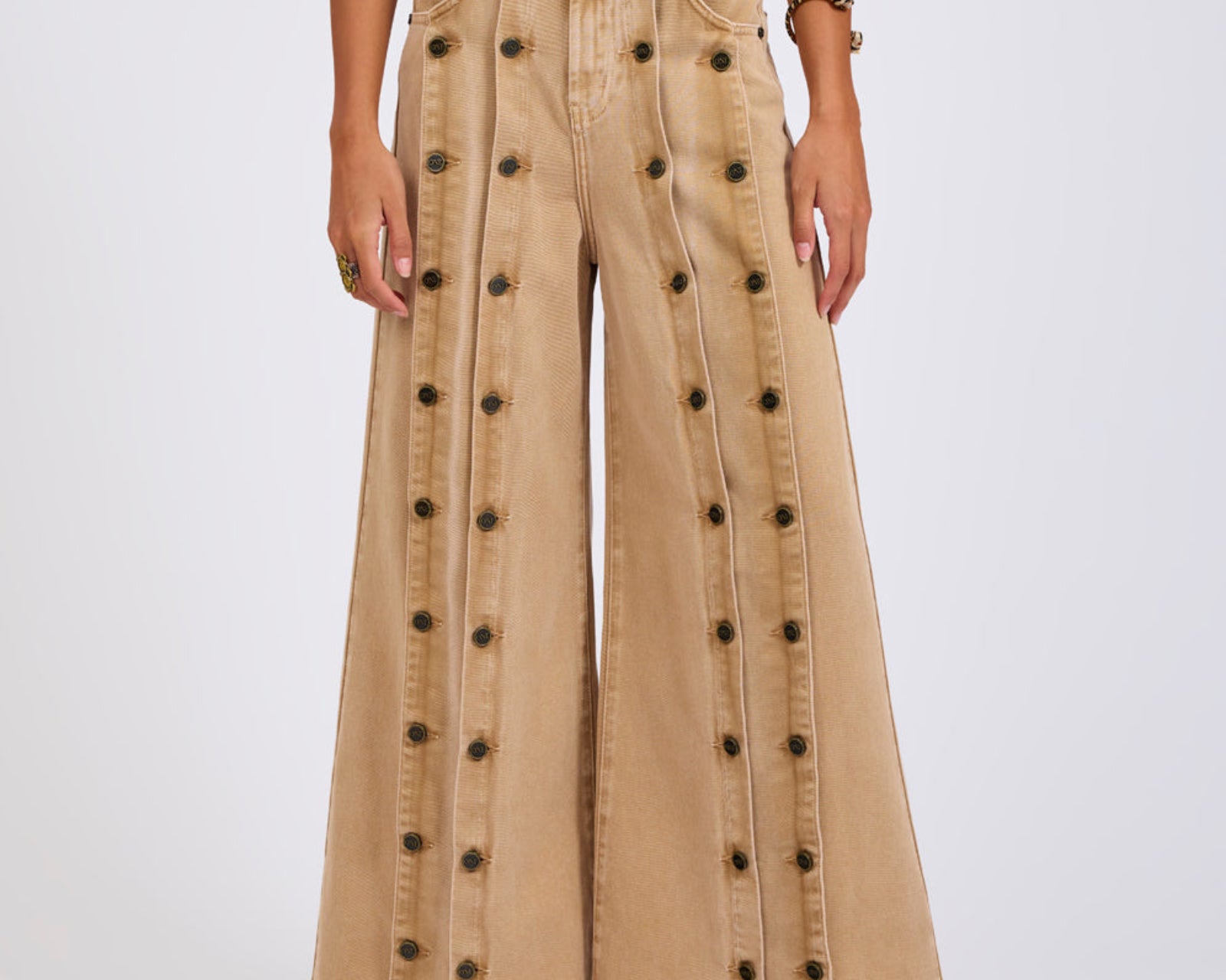 Hollywoods High Waist Wide Leg Denim Jeans - Warm Tan