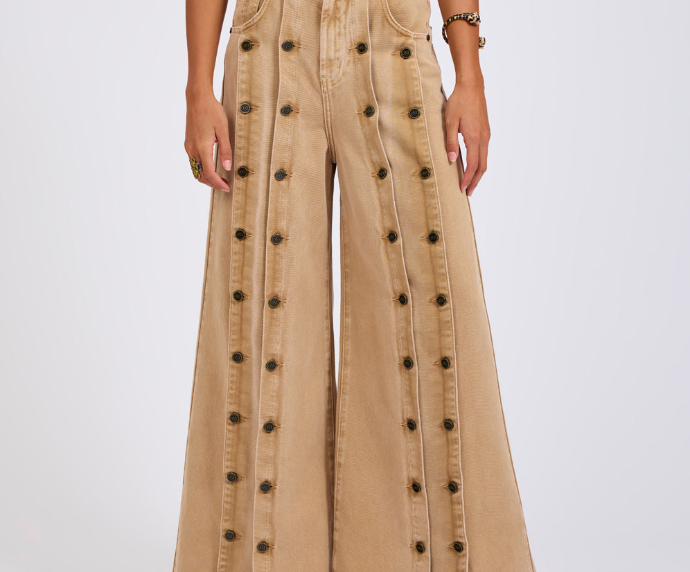 Hollywoods High Waist Wide Leg Denim Jeans - Warm Tan