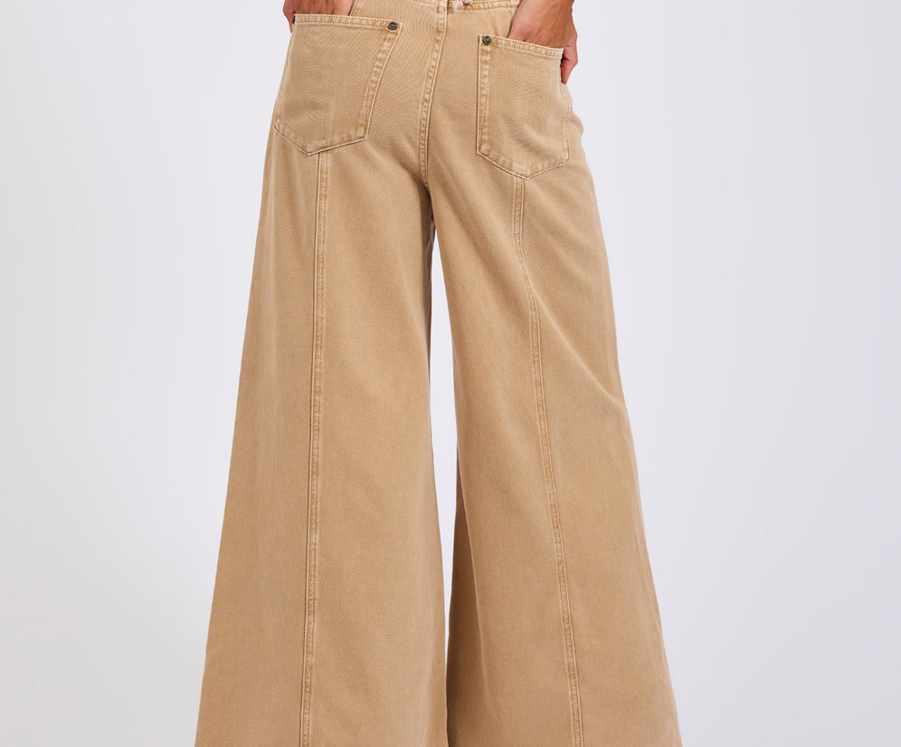 Hollywoods High Waist Wide Leg Denim Jeans - Warm Tan