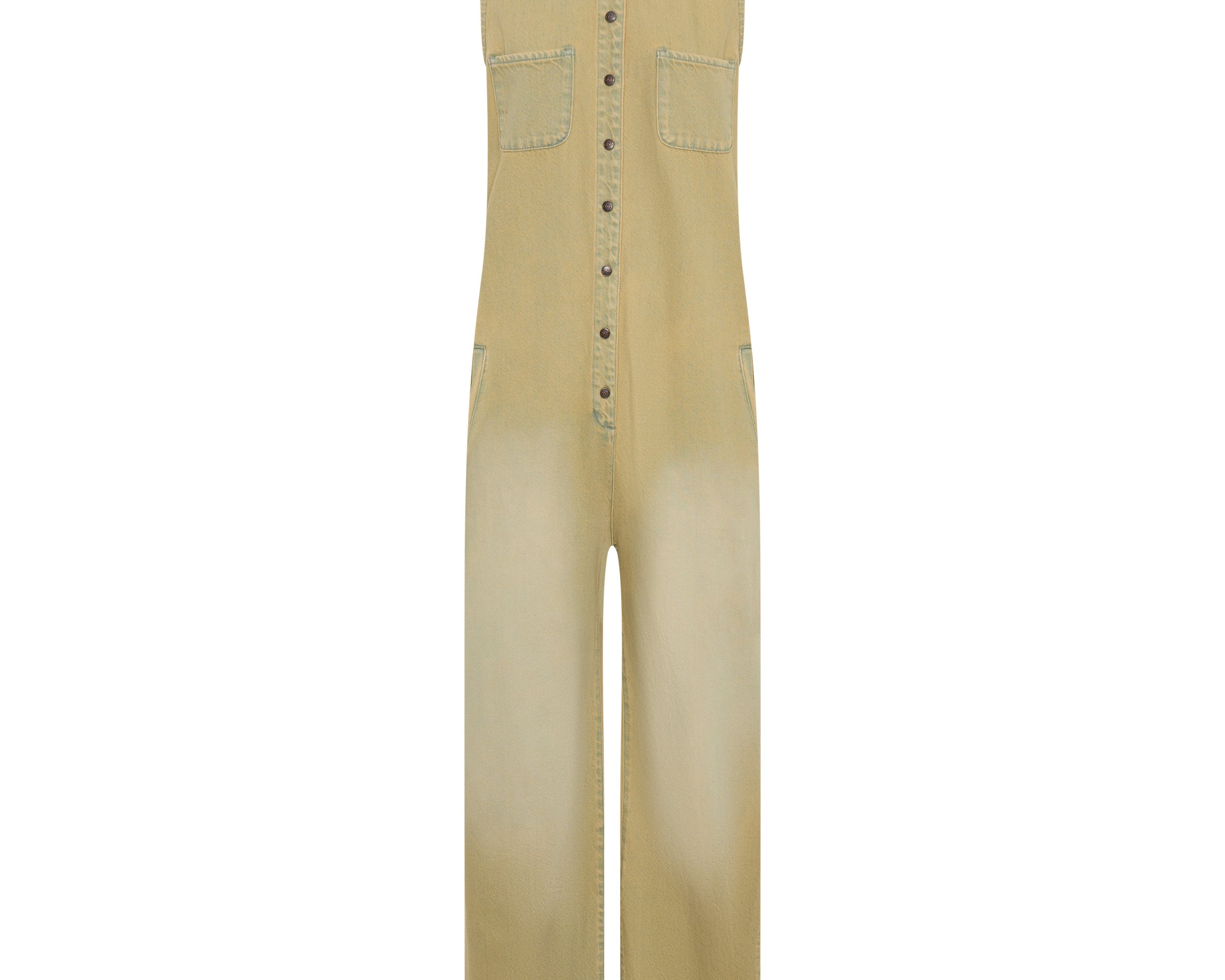 Braxton Wide Leg Long Length Denim Jumpsuit - Warm Khaki