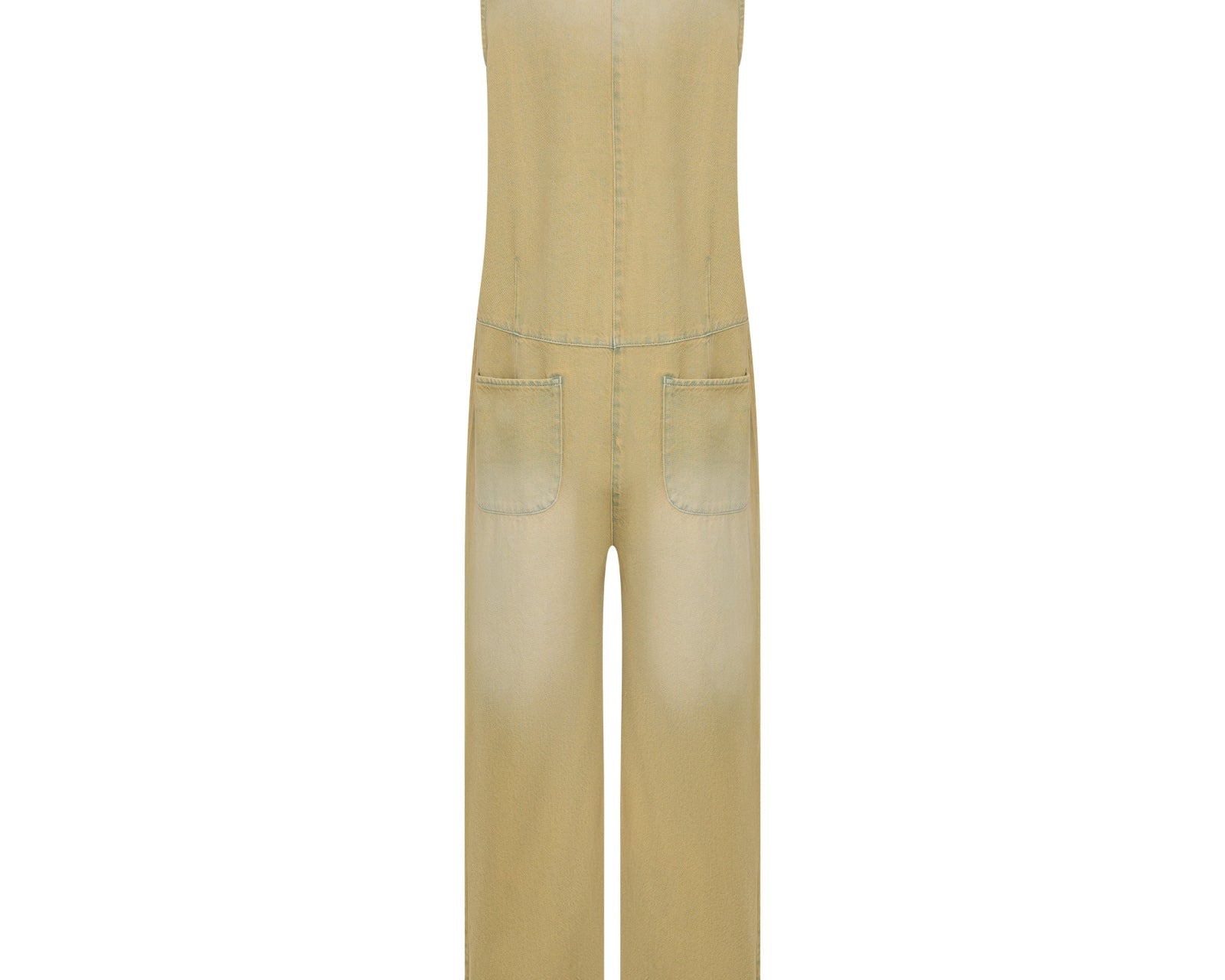 Braxton Wide Leg Long Length Denim Jumpsuit - Warm Khaki