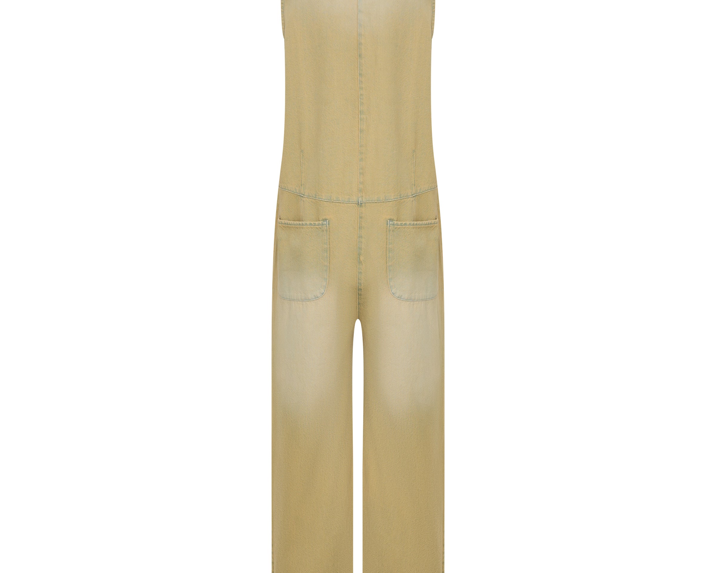 Braxton Wide Leg Long Length Denim Jumpsuit - Warm Khaki
