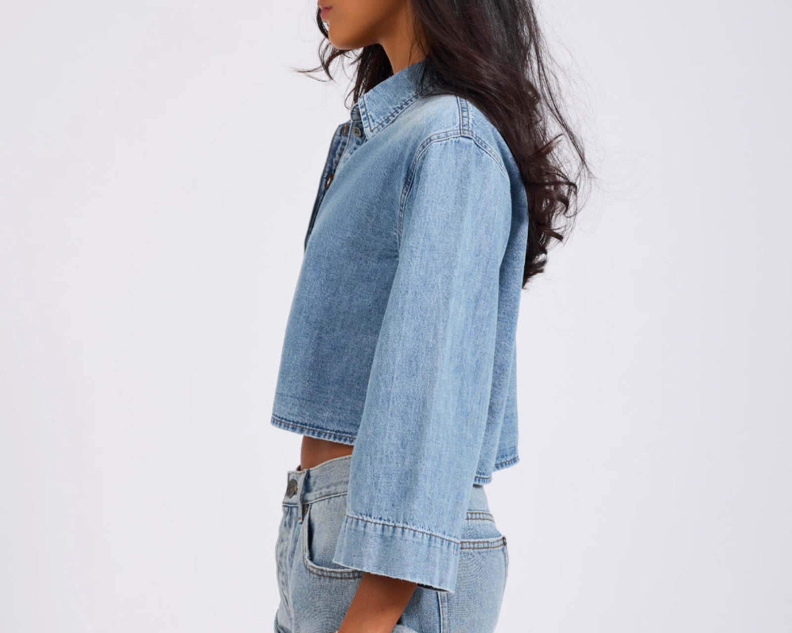 Gracie Cropped Denim Shirt - Misty Blue