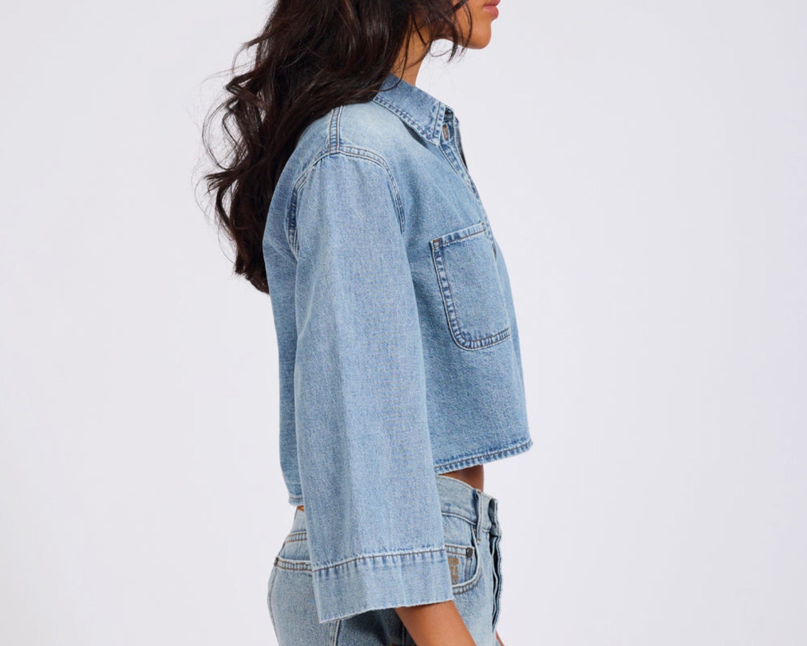 Gracie Cropped Denim Shirt - Misty Blue