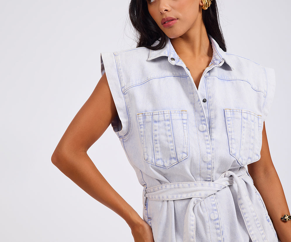 Bandit Aviator Mini Denim Jumpsuit - Lavender Blue