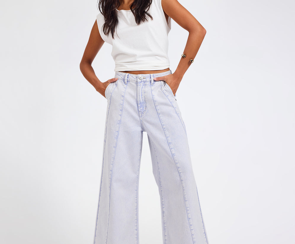 Hayden High Waist Wide Leg Trouser Denim Jeans - Lavender Blue