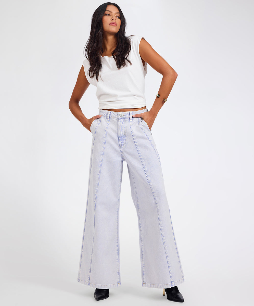 Products Hayden High Waist Wide Leg Trouser Denim Jeans - Lavender Blue