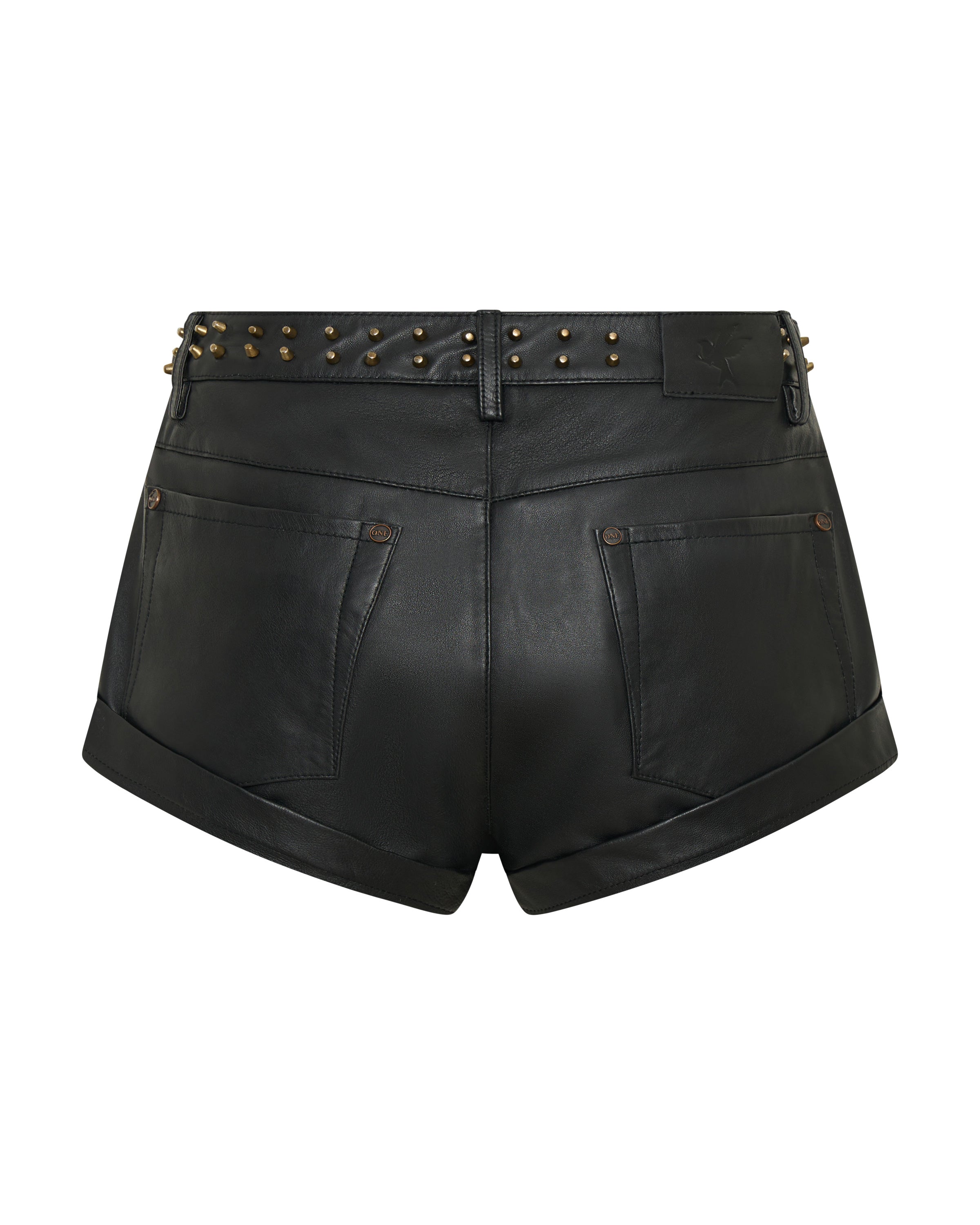 Bandits Low Waist Studded Zipped Leather Shorts - Black | One Teaspoon