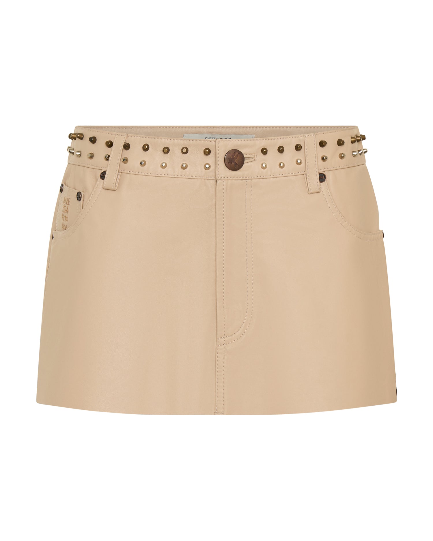 Products Sloane Low Waist Mini Studded Leather Skirt - Tan