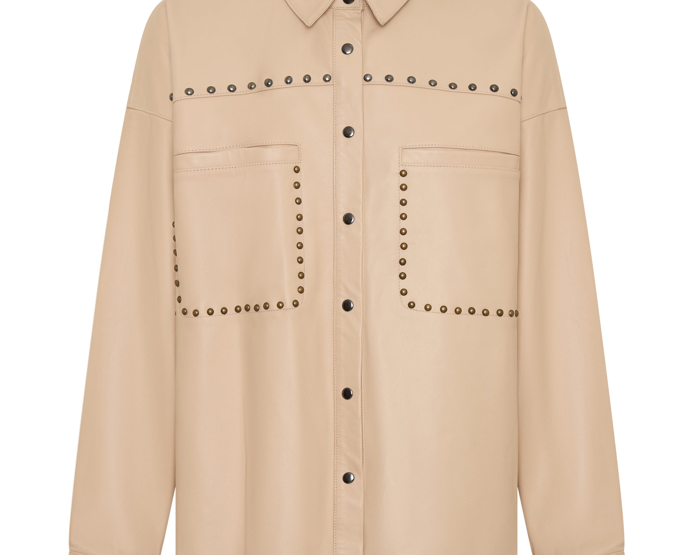Daria Studded Leather Shacket - Tan