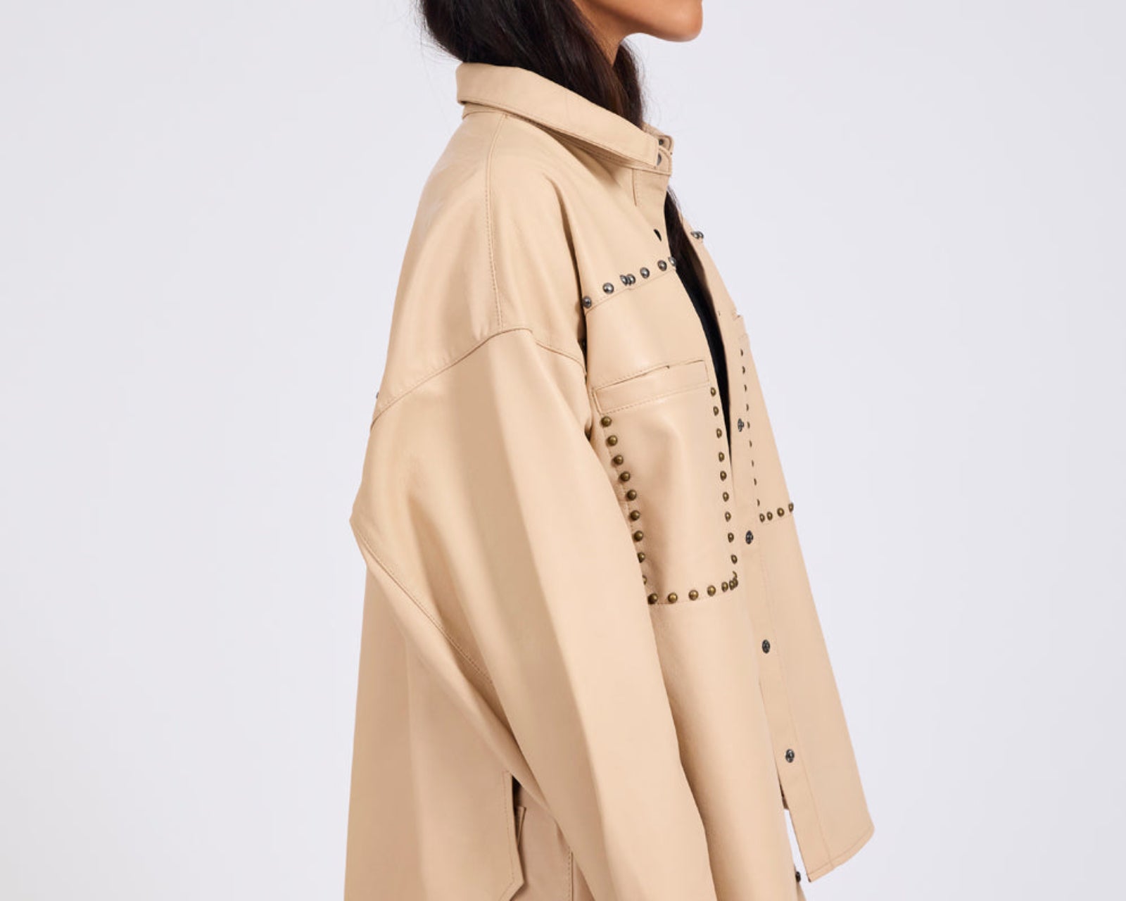 Daria Studded Leather Shacket - Tan