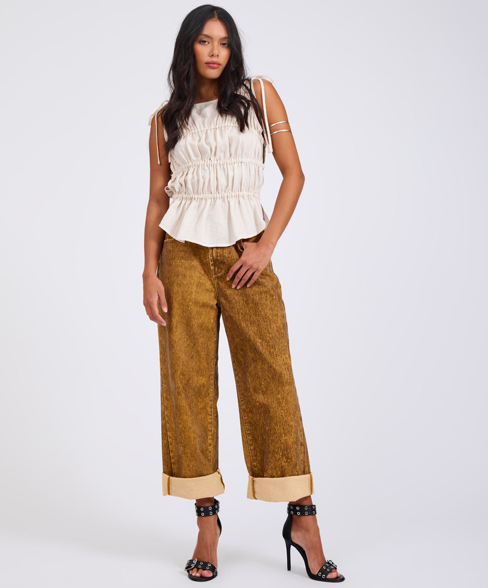 Products Evelyn Gathered Ruched Tie Top - Cream