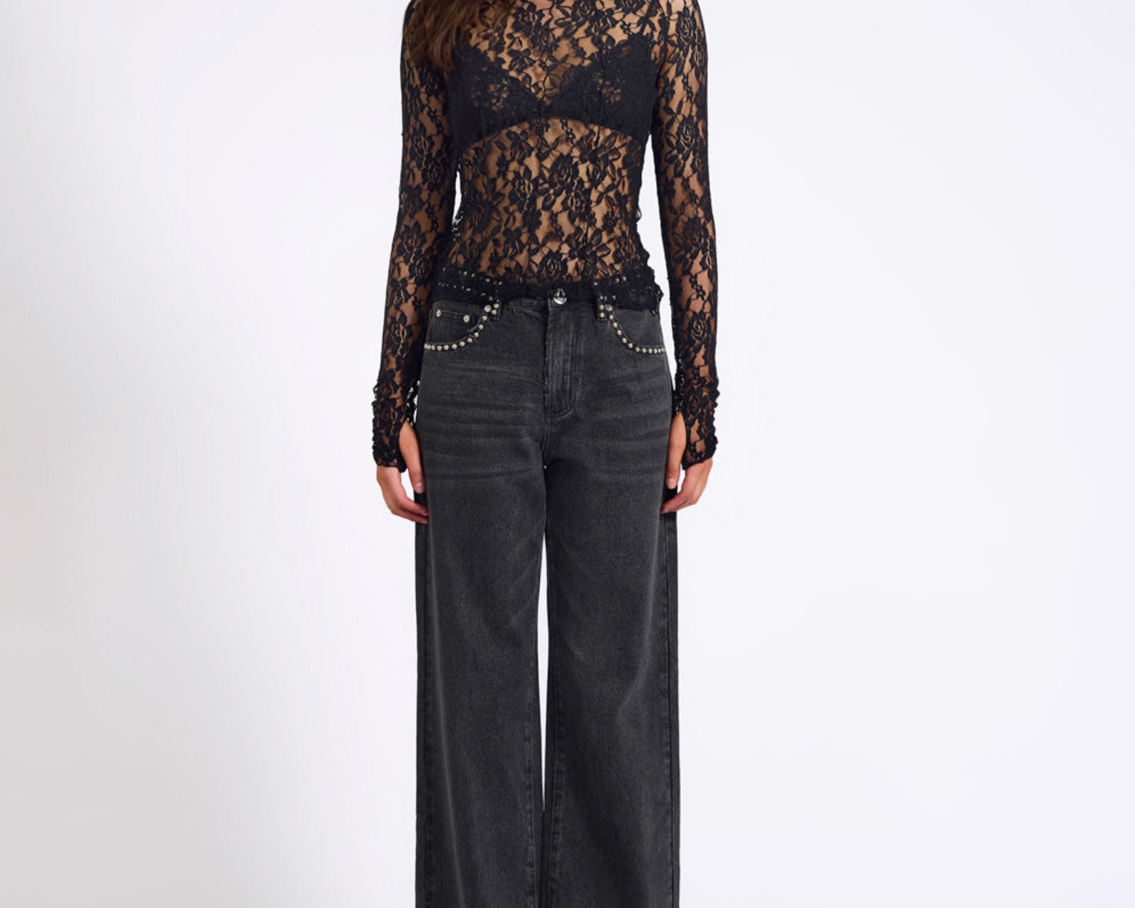 Wednesday Lace Long Sleeve Top - Black