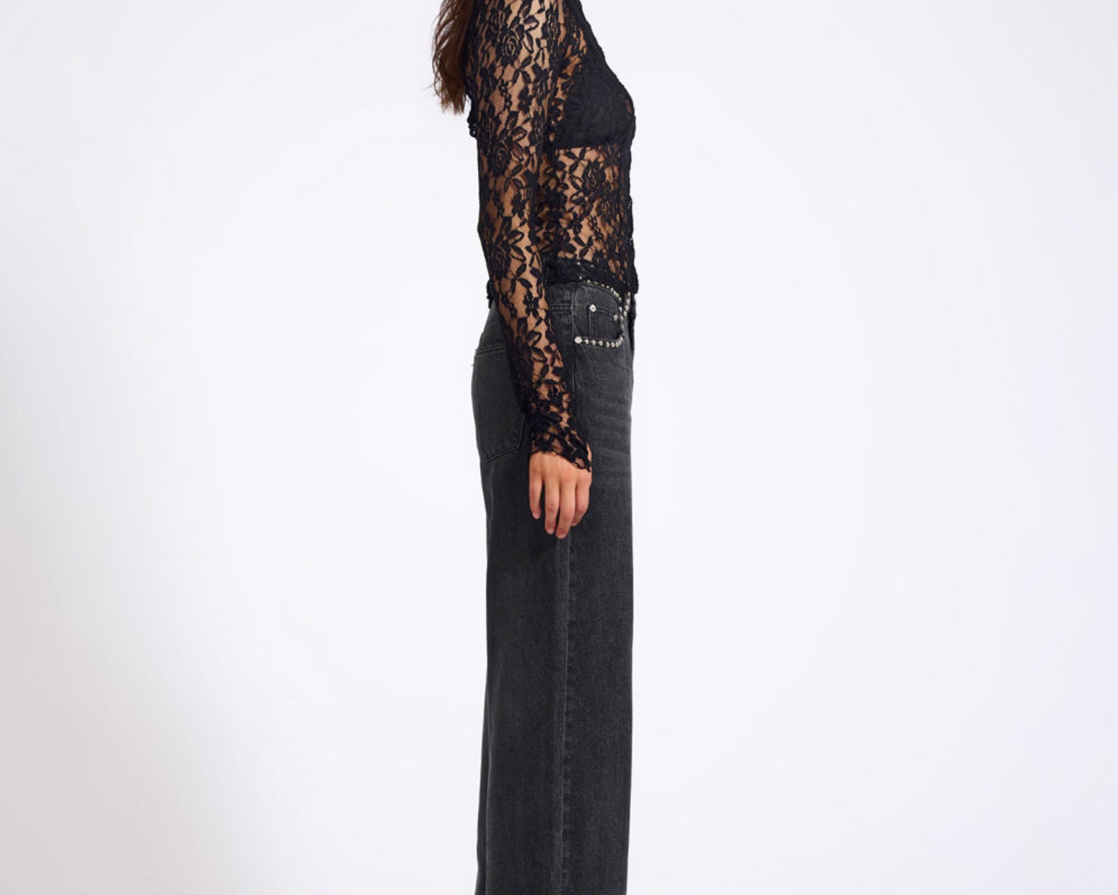 Wednesday Lace Long Sleeve Top - Black