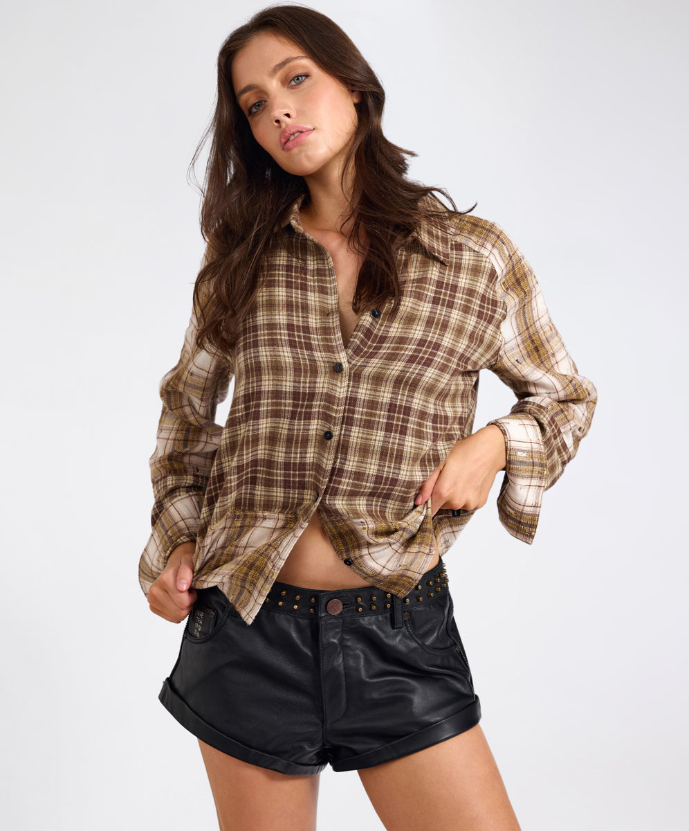 Products Rodeo Rust Patchwork Flannel Shirt - Brown